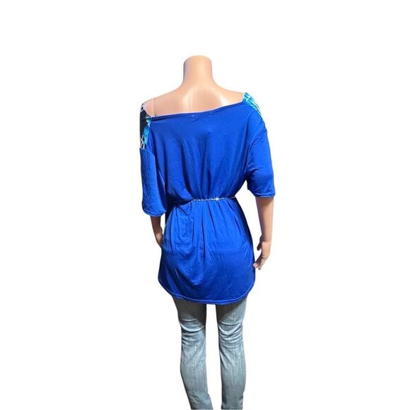 Pulp blue printed short sleeve cowl neck top XL - Picture 3 of 6